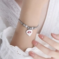 Silver round box chain bracelet with heart-shaped red evil eye pendant for women - E450-Red Enamel Steel Color Bracelet