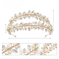 Detail showing dimensions and materials of gold bridal crown with pearls and rhinestones - Gold Style TS-J3335G