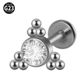 Silver G23 titanium labret stud with triangular CZ crystal and bead cluster design - G23 Titanium 1.2*6mm