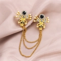 Golden skull and spider brooch pins with pearls and crystals linked by metal chains - Gold Skull Spider Tassel (XD8166)