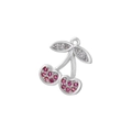 Close-up of a cherry charm with red gemstones and sparkling leaves for DIY jewelry - VD1639 Platinum Multi-color Zirconia Cherry
