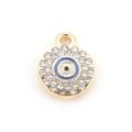Golden alloy Evil Eye pendant with blue enamel and sparkling white cubic zirconia stones - 10pcs Full Rhinestone Round Evil Eye Pendants
