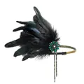 1920s Gatsby headpiece with black feathers, green crystal flower and silver tassels - Green Black Feather Green Rhinestone