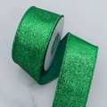 Christmas sparkling green glitter ribbon 50mm on roll for festive DIY gift wrapping - 4cm / Christmas Green