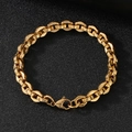 Gepolijste vergulde roestvrijstalen grove schakelarmband met een stevige karabijnsluiting - Gouden dikke platte ketting (KB1862240-Z)