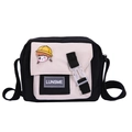 LUNSME black and white canvas crossbody bag with cute cartoon pin and adjustable strap - Black