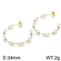 Fashionable gold C-shaped hoop earrings featuring multiple white pearls in a 34mm size - Gold