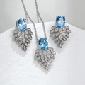 Silver jewelry set with oval blue gemstones and shimmering pave diamonds on white stone - Blue Spinel 108# Set (With Titanium Steel Chain)