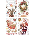Silver glitter Christmas window static clings featuring Santa, reindeer, and sled designs - HT94070-30x45cm (Set of 4 Sheets)