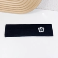 Thin black knitted sports headband with white embroidered W letter for fitness running - Black