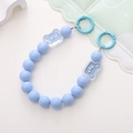 Macro shot of light blue acrylic beaded phone chain with transparent bear charms - Blue Bear Style (K1670)