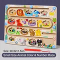 Wooden magnetic maze toy with animal patterns for color and number learning 30x22x1.5cm - MWZ Animal Feeding Color Maze