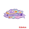 Embroidered 'OVERTHINKER' space theme cartoon ghost patch in purple and yellow, size 8.8x4cm - PE7673CT-OVERTHINKER