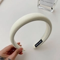 Elegant wide white fabric headband with handmade label and high crown design for women - Milk Yellow