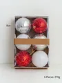 Set van zes 8cm rode en witte glitter matte kerstballen in een transparante verpakking - 8cm 6-delige Set (Rood/Wit)