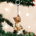 Cute acrylic Yorkshire Terrier dog pendant with metal hook for backpacks and car decor - 32-Christmas Tree Yorkie