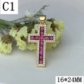 Ciondolo a croce in oro 18k con gemme rosse e pavé di zirconi, misura 16x24MM - C1-Croce Con Pietra Centrale Rossa (16*24MM)