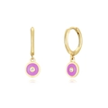 Elegant S925 silver gold-plated hoop earrings with purple enamel pendant and zircon stone - Round Pendant / Purple/Gold