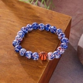 Handmade beaded bracelet with marble texture beads and orange basketball charm - Blue Red White Basketball Sport Bracelet