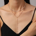 Collar de perlas de doble capa con colgante en Y en modelo para un estilo elegante - Estilo de Borla de Perla en Forma de Y