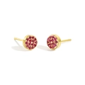 Minimalist gold-plated round stud earrings featuring pave-set red zircons for women - Gold and Rose Red