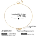 Detail view showing a 18K gold stainless steel pin necklace with love charm and dimensions - Love Zirconia Paperclip Style