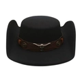 Classic black felt cowboy hat with silver bull head ornament and brown leather band - One Size / Black (With Brown Bull Head Band)