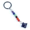 Seven chakra crystal keychain featuring a dark blue Merkaba star stone pendant - Blue Sand Stone (Synthetic)