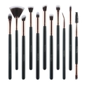 Detail van 11-delige make-up borstelset in zwart en roségoud met synthetische haren - 11-delige Zwart Goud Set
