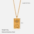 Detailed view of 18K gold plated celestial rectangular pendant with dimensions - Rectangular Sunburst
