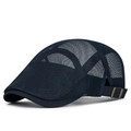 Navy blue breathable mesh newsboy cap with adjustable back strap and vintage metal buckle - Navy Blue