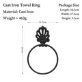Rustic black cast iron towel ring with scallop shell design and dimension markings - Scallop Towel Ring 6038 / Black
