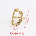 Gold open leaf ring in stainless steel with adjustable design, 26mm height and polished finish - Style 3-Hollow Leaves Branch