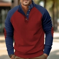 Dettaglio della maglia henley in maglia a nido d'ape bicolore rossa e blu - S / Tops / Rosso Vino/Blu Navy