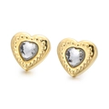 Golden heart stud earrings with sparkling clear crystal and beaded edge detail - Gold Base Transparent Zircon Style (KE104121-Z)