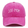 Detailed embroidery of DOG MOM lettering on a pink washed vintage cotton baseball cap - One Size / Rose Red
