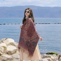 Ethnic style retro shawl wrap with red and brown patterns and tassels for women travel - Coffee Paisley Ethnic Shawl