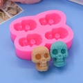 Rosa Silikonform für 4 Totenkopf-Kuchen oder Kunsthandwerk mit detaillierter Textur für DIY-Deko - 4-Loch-Totenkopf-Form (465)