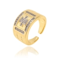 Anello regolabile placcato oro con croce in micro-pavé di zirconi e fascia strutturata - J1570-Anello aperto rettangolare a croce
