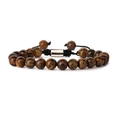 Adjustable tiger eye beaded bracelet with black braided rope and silver metal tube - 8MM Tiger Eye