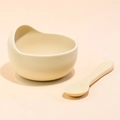 Baby silicone snail suction bowl and spoon set in cream beige for self-feeding - Snail Bowl + Single Spoon / Off White