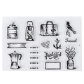 Travel theme transparent silicone stamps with vintage suitcase and daily life icons - No.16-Travel & Life Labels
