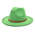 Detail of green wool fedora hat featuring a brown braided band and classic center crease - M (56-58cm) / Grass Green