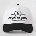 Detail of embroidered EST 1991 deer logo on a black and white baseball cap - White and Black Splicing