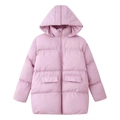 Pink hooded puffer jacket featuring front zipper closure and quilted flip pockets - S / Pink