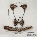 Set costume animale leopardato con cerchietto orecchie da gatto papillon e coda lunga - Set 3 pezzi leopardo scuro con fibbia in ferro
