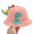 Pink cotton baby sun hat with cute 3D green dinosaur embroidery and spikes - 8 Months-3 Years (46-50cm) / 13 Pink (Dino)