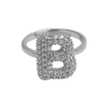 Silver balloon letter B adjustable open ring with sparkling pavé cubic zirconia - Silver Ring B