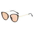 Modern cat-eye sunglasses with black frames, gold metal temples and brown lenses - Black Gold Frame Brown Lens