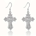 Silver vintage punk cross earrings with pave zircon crystals and mirror reflection - Earring Hooks / Silver White Zirconia